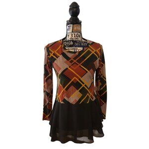 LOGO by Lori Goldstein Women's Long Sleeve Blouse Multicolor Fall Plaid Sz XS